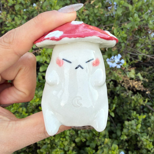 Cute Angry Mushroom Ceramic Rattle