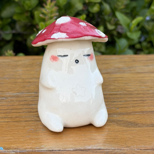Cute Tired Mushroom Ceramic Rattle