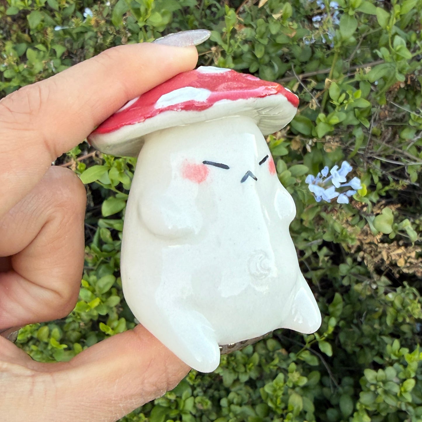 Cute Angry Mushroom Ceramic Rattle