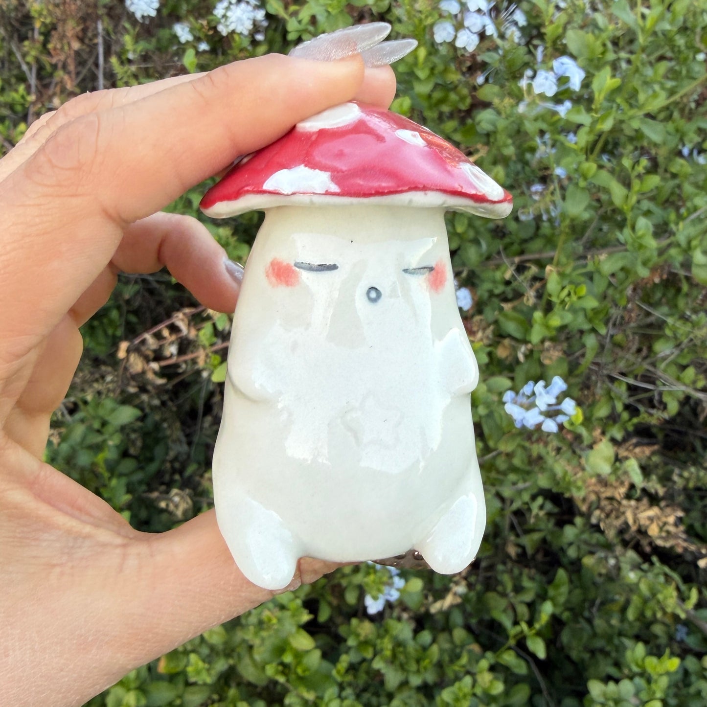 Cute Tired Mushroom Ceramic Rattle