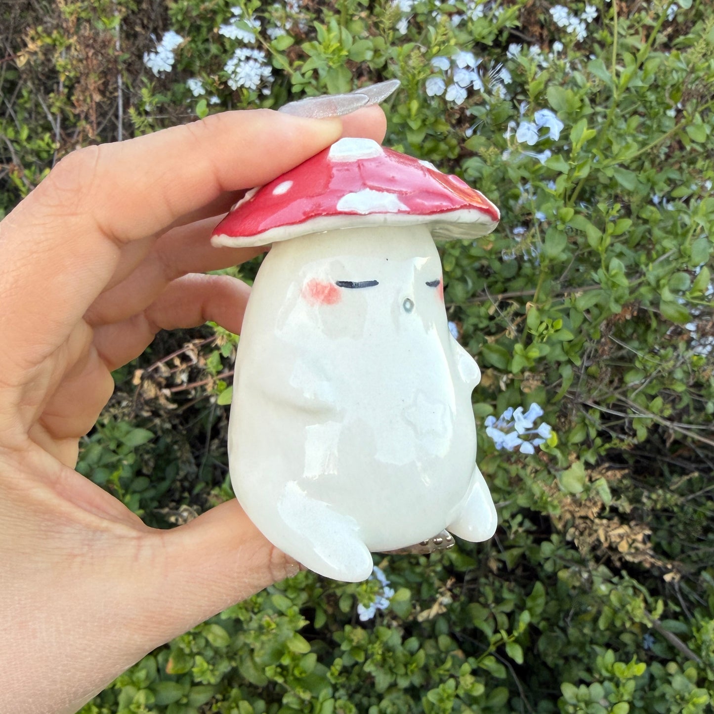 Cute Tired Mushroom Ceramic Rattle